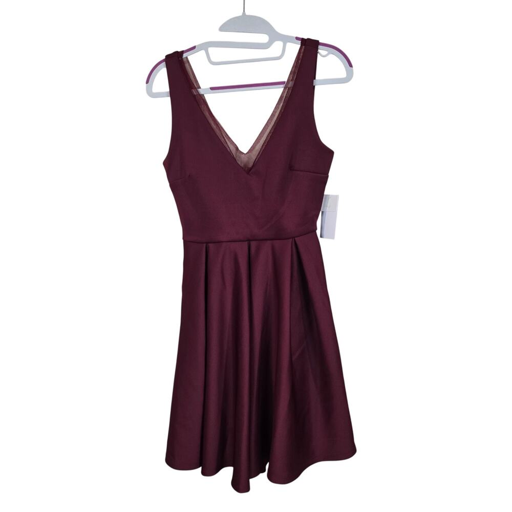 NEW NWT Kalani Hilliker for Alyce Maroon V-Neck Cocktail Party Mini Dress | XS